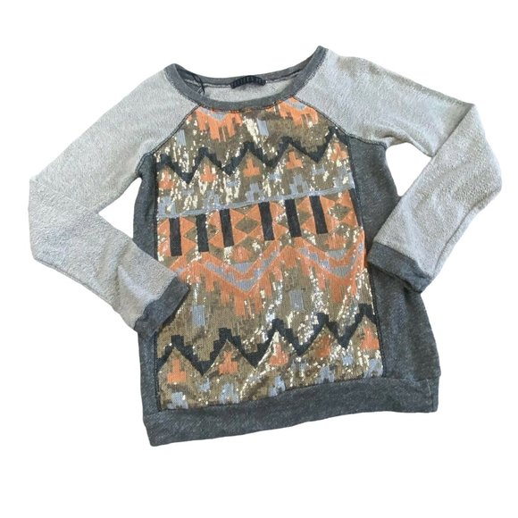 Potters Pot Light Weight Sweatshirt With Sequin Aztec Detail-Gray/Gold/Orange-Sm - Picture 1 of 5